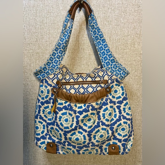 Fossil original hand material: canvas,genuine leather details, khaki&blue color✨ - Picture 1 of 16